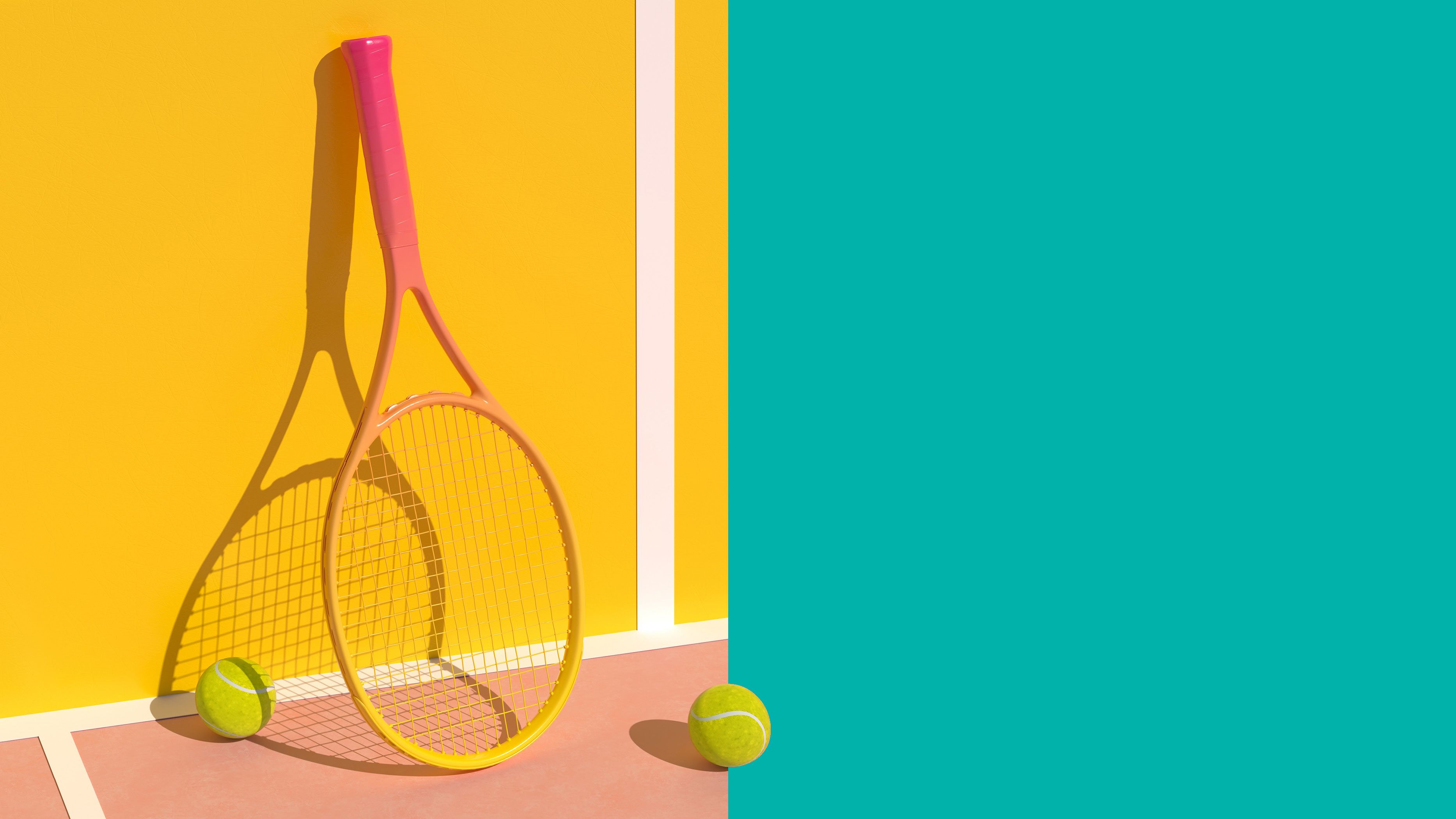bright coloured tennis racket on court